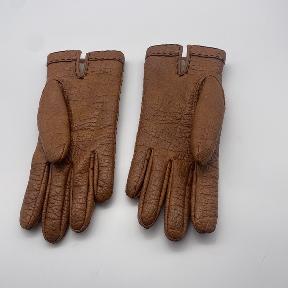 Vintage Van Raalte Jumbo Gloves Womens Faux Brown Leather Orlon Acrylic Lined - Picture 2 of 4